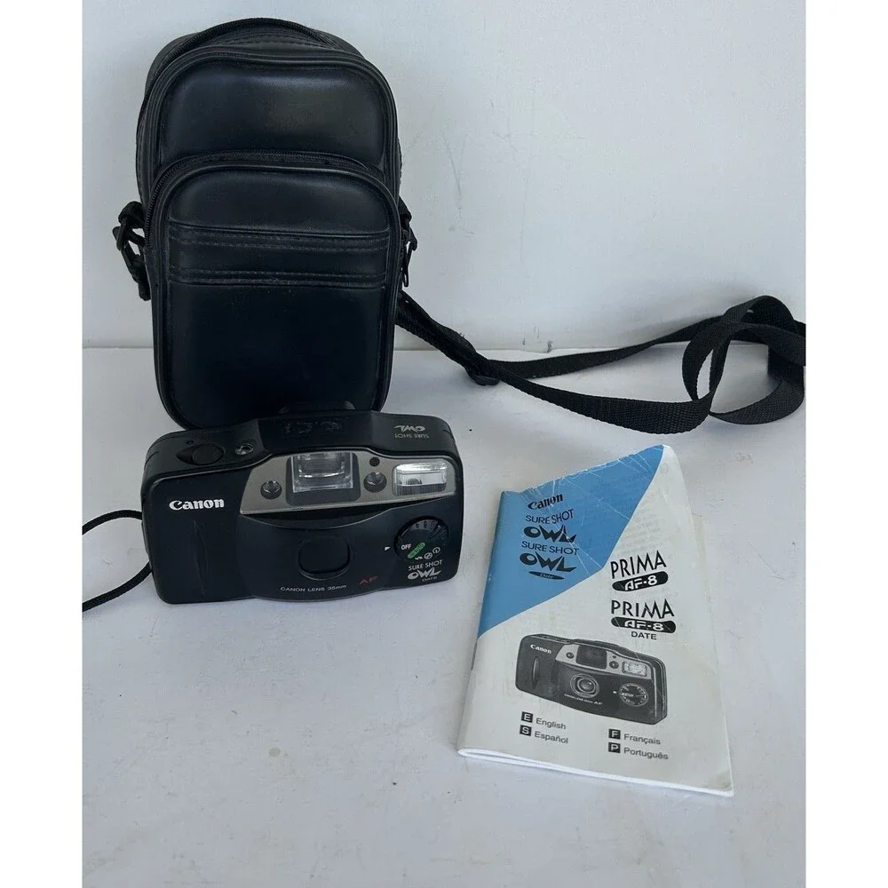 Canon Sure Shot Owl Date 35mm AF Film Camera w/ Case Manual Untested Clean